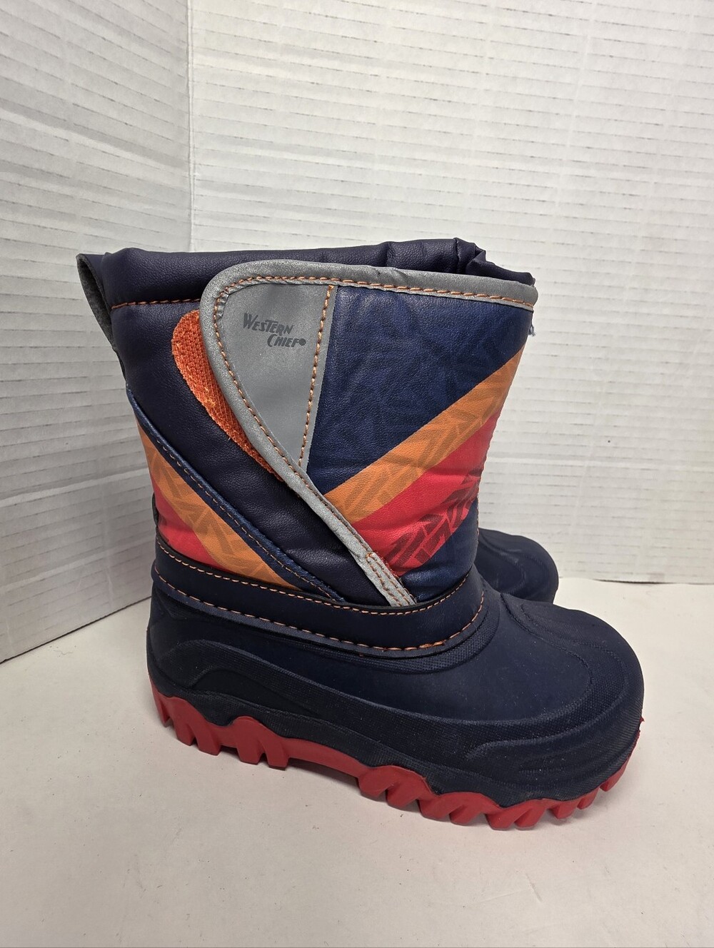 Western Chief Kids Winter Snow Boots Navy Red Orange Retro Look Sz 10